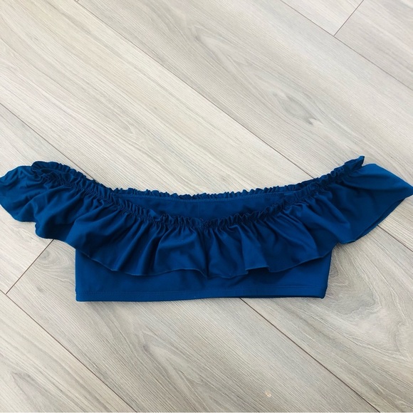 Bleu Rod Beattie Off the Shoulder Ruffle Flounce Bikini Top Navy Blue 6 - Picture 4 of 5